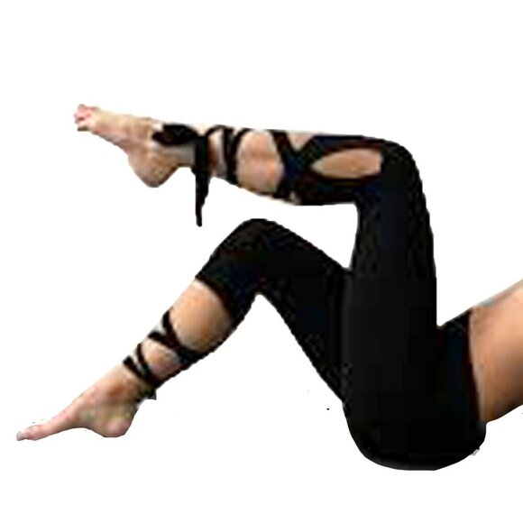 Kallula Kamila Dance Balletcore Leggings Stretch Crop Wrap Tie Legs Black - Picture 1 of 5